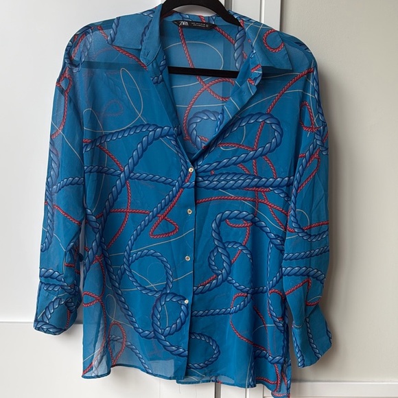 Zara Blue Rope Pattern Blouse - Picture 2 of 2